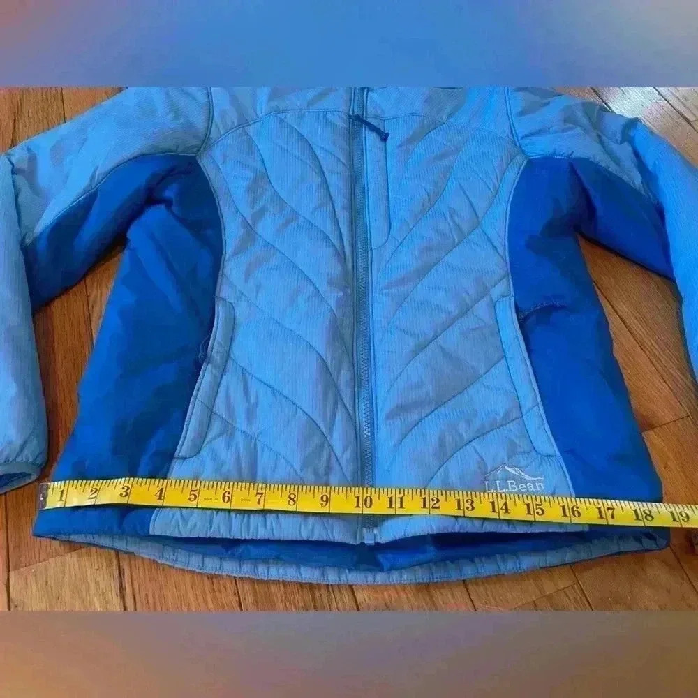 LL Bean Quilted Puffer Jacket Prima Loft Blue Hooded Stowaway Women's Size Small - Picture 10 of 14